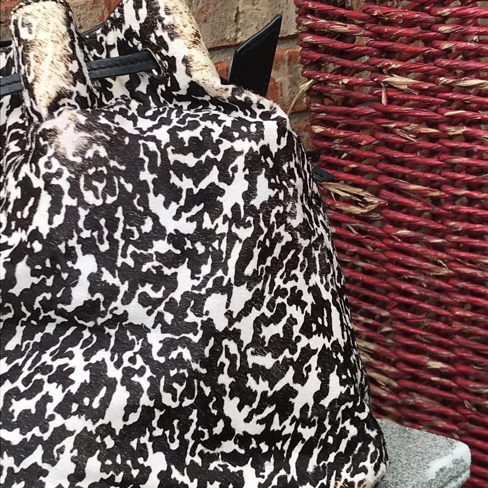 TORY BURCH Distressed Animal Print Dyed Haircalf Fur Bucket Purse